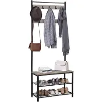 Mazazu MIRA Home - Kapstok staand met schoenenrek - Garderoberek - Industrieel - Grijs/Zwart - 70x32x175 cm