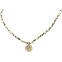 CO88 Collection 8CN-26296 Stalen Ketting met Kralen - Dames - Goudkleurig - 3 mm - Bruin - 2,5 mm - Veren - 12 mm - Lengte 38 + 7 cm