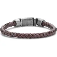 Frank 1967 7FB-0612-21 Leren Armband - Heren - Gevlochten - 6,2 mm Dikte - Stalen Slot - 10,7 mm Breed - Leer - 21 cm - Donker Bruin