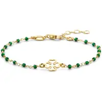 New Bling - 9NB-1340 - goudkleurige armband met klaver - groene kristallen - 925 sterling silver - gold plated