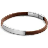 Frank 1967 7FB-0339 Leren armband met metalen element - Heren - Leer - Cognac - 21 cm - Zilverkleurig