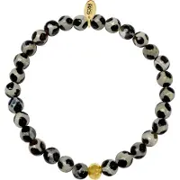 CO88 Collection 8CB-90863 Kralen Armband - Dames - Rekarmband met Stalen Element - Agaat Natuursteen - 6 mm - Stip - One Size - Zwart
