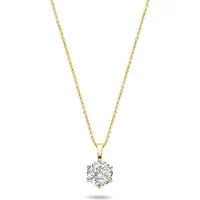 New Bling 9NBG-0234 – 14 Karaat Gouden Ketting met Solitair Hanger – Zirkonia 6 mm – 6-Poots Zetting – Verstelbaar 39 + 3 + 3 cm – Cadeau voor Dames