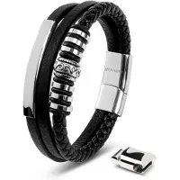 SERASAR Armband Herren [Shine] - Zilver Snoeren - RVS en Leer - 20cm + 2cm verlengstuk - Armbandje Mannen