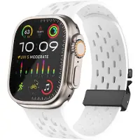 Strap-it Ademend siliconen sport bandje met parachute sluiting - geschikt voor Apple Watch (Series 12/11/10), (Ultra 4/3/2/1), (SE 3/2/1), (Series 9/8/7/6/5/4) - 44/45/46/49mm (wit)