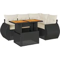 vidaXL 5-delige tuinmeubelset met kussens, zwart, polyrotan