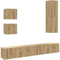 vidaXL 5-delig Tv-meubelset wandmontage bewerkt hout artisanaal eiken