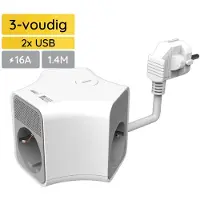 Technik Stekkerdoos Cube met USB 1.4 Meter - 3-Voudig - USB C - USB A - Wit