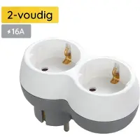 Technik Verdeelstekker Horizontaal- 2-Voudig - Doorvoerstekker - Stopcontact Splitter - Wit