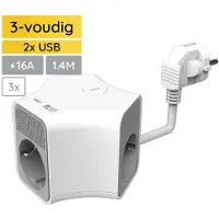 Technik Stekkerdoos Cube met USB 1.4 Meter - 3-Voudig - USB C - USB A - Wit - 3 Stuks