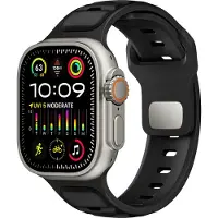 Strap-it Premium siliconen outdoor bandje - geschikt voor iWatch / Apple Watch Series1/2/3/4/5/6/8/9/10/11/SE(2-3)/Ultra(2-3) - grote maten 44 mm 45 mm 46 mm 49 mm (zwart/zwart)