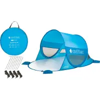 Outtec Strandschelp met UV-Beschermend Dak - Pop-up Tent, Strandzonwering, Windbescherming, Strandtent - voor Baby's, Kinderen en Volwassenen