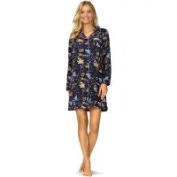 Comtessa Ascafa Doorknoop Nachthemd 'Dark Night' - Dames Nachtmode - Lange Mouw - Donker Blauw - Maat 48