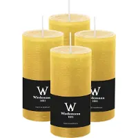 Wiedemann Cilinderkaars/stompkaars - 4x - rustieke kaars - okergeel - 6 x 12 cm - 42 branduren