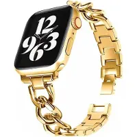 Strap-it luxe stalen horlogeband - geschikt voor Apple Watch Series 1/2/3/4/5/6/7/8/9/10/11/SE/SE2/SE3/Ultra (2/3) - goud / gold - Chain schakel bandje voor iWatch maat: 44 / 45 / 46 / 49mm