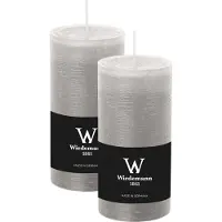 Wiedemann Cilinderkaars/stompkaars - 2x - rustieke kaars - lichtgrijs - 6 x 12 cm - 42 branduren
