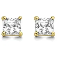 New Bling 9NBG-0208 Gouden Oorknopjes - Dames - Zirkonia - Vierkant Geslepen - 3 mm - Solitair - 14 Karaat - Goud