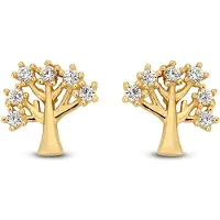 New Bling Goud 9NBG-0091 Oorknop Levensboom - Zirkonia - 6mm - Goud
