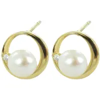 New Bling 9NBSAM-G190030 Gouden Oorknopjes - Dames - Cirkel - Parel - Zirkonia - 7 mm Doorsnee - 14 Karaat - Goud