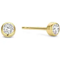 New Bling 9NBG-0459 Gouden Oorknopjes - Dames - Zirkonia - In Rond Kastje Gezet - 3 mm Doorsnee - 14 Karaat - Goud