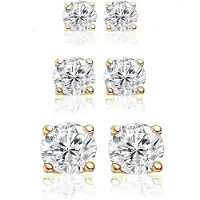 New Bling 929901023 Zilveren oorknoppen - Set van 3 paar oorknoppen - 4, 6 en 8 mm Zirkonia - Rond - Goudkleurig