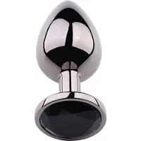 PLGZ - Rosebud Metalen Buttplug - Zwart Metallic - Zwarte Siersteen - Verkrijgbaar in 3 maten Small