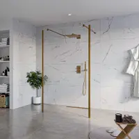 FortiFura Galeria Vrijstaande Inloopdouche - 120x200cm - Helder - antikalk - 8mm veiligheidsglas - 2 zijwanden 40cm - wandsteunen en hoekprofielen - Geborsteld koper PVD (Koper) SW927772