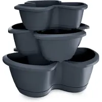 Prosperplast Respana Trio 3-Compartiment Plantenpot Pillar Pot Bloempot Plantentoren Stapelbaar 3 niveaus - Donker Grijs