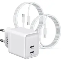 Phreeze Oplader set geschikt voor iPhone 11 12 13 14 15 16 17 - 2x usb C naar Lightning Kabel 1 Meter Kunststof - Usb C Adapter 35w GaN - Usb C Oplader 2 Poorten - Power Delivery PPS