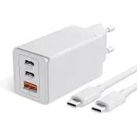Phreeze 65w GaN 3 Poorten usb C Power Adapter met Rubberen usb C naar usb C Kabel 2 Meter Lang - Super Fast Charger 3.0 - 30% Kleiner