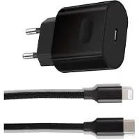 Phreeze 30w usb C Adapter Set 2 Meter - Geschikt voor iPhone 14/13/12/11 - Lightning naar usb C kabel - Nylon - Zwart
