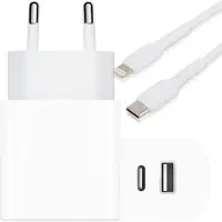 Phreeze Dubbele usb Lader geschikt voor iPhone, iPad, AirPods - Lightning naar usb-C kabel - 2 Meter - 2 Poorten - Wit