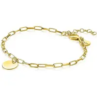 Zinzi zilveren armband 14K geel verguld paperclip schakel rond plaatje ZIA2166G