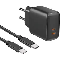 Phreeze Dual usb-C Snellader 35w - Inclusief 1m Gevlochten usb-C Kabel - GaN Technologie - Super Fast + Quick Charge voor S24,S23,S22,S9,A9,A8,A7,Plus,Ultra,Lite - Zwart