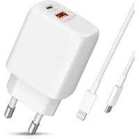 Phreeze Dubbele usb C oplader geschikt voor iPhone - 35w usb en usb C adapter - Oplader met 2 poorten - 1 meter