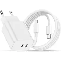 Phreeze 45w GaN usb C Adapter + usb C naar usbC Kabels - 2 Meter - 2 usbC Poorten - Geschikt voor S24,S23,S22,S21,Tablet,S9,Plus,Ultra,Pro,Max,iP 15