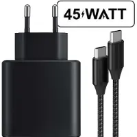 Phreeze Usb-C Oplaadstekker + Nylon usb-C naar usb-C Oplader - 45w - Super Fast Charging - Universele Thuislader - Usb-C - Adapter voor S24,S23,Note,S22, S21, S20, Tablet S7, Tablet S8