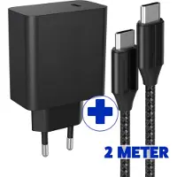 Phreeze Usb-C Oplaadstekker + Nylon usb-C naar usb-C Oplader 2 Meter Lang - 45w - Super Fast Charging - Universele Thuislader - Usb-C - Adapter voor S24,S23,Note,S22, S21, S20, Tablet S7, Tablet S8