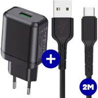 Phreeze Usb Adapter met usb-C Kabel - 2 Meter - Snellader - Quick Charge 18w - Voor S21,Tab S7,Tab A8,Tab S6 Lite, A52, A53, A51, A13, S22, S21, S10