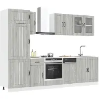 vidaXL - 8-delige - Keukenkastenset - Kalmar - bewerkt - hout - grijs - sonoma - eiken