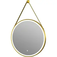 Guido Gusto Ronde badkamerspiegel Tavi met ijzeren band mat goud met verwarming, LED verlichting en touch sensor 80x80cm