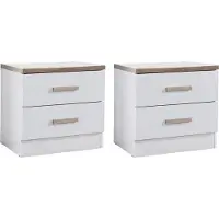 Vente-unique Set van 2 nachtkastjes met 2 lades - Wit en naturel - SKAIDO