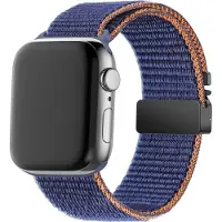 Bandz Nylon band 'Classic' met Parachute sluiting - geschikt voor Apple Watch Series 1/2/3/4/5/6/7/8/9/10/11/SE/SE2/SE3 - iWatch nylon bandje voor kleine maten: 38mm/40mm/41mm/42mm (donkerblauw)