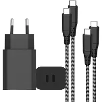 Phreeze Usb C Snellader 2 Poorten met 2x usb-C Kabel 3 Meter - 2 usb-C Poorten - Ultra Sterk - 35w GaN Technologie - Geschikt voor A54, S23, Tablet A8 en meer