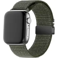 Bandz Nylon band 'Classic' met Parachute sluiting - geschikt voor Apple Watch Series 1/2/3/4/5/6/7/8/9/10/11/SE/SE2/SE3/Ultra (2/3) - iWatch nylon bandje voor maten: 44mm/45mm/46mm/49mm (legergroen)