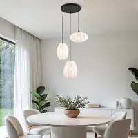 LumenXL 3-lichts japandi hanglamp met witte stoffen lampionnen - Fabrica