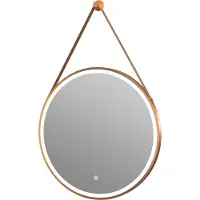 Guido Gusto Ronde badkamerspiegel Tavi met ijzeren band mat rose goud met verwarming, LED verlichting en touch sensor 80x80cm