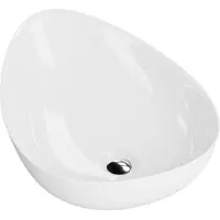 Domino LAVITA Opzetwastafel ALMOND Keramische Wastafel voor Badkamer en Gastentoilet - 580x410x150 mm - Wit Hoogglans - Wasbak met dunne rand - Keramik Waskom opbouw zonder kraangat en zonder overloop