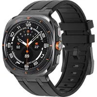Bandz Siliconen band 'Luxe Liquid' - geschikt voor Samsung Galaxy Watch Ultra 2 (2026) / Ultra (2024/2025) - zwart met zwarte connectors