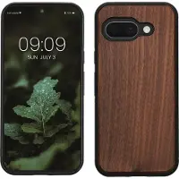 Kwmobile telefoonhoesje geschikt voor Google Pixel 9a - Hoesje met bumper in donkerbruin - Backcover - hout